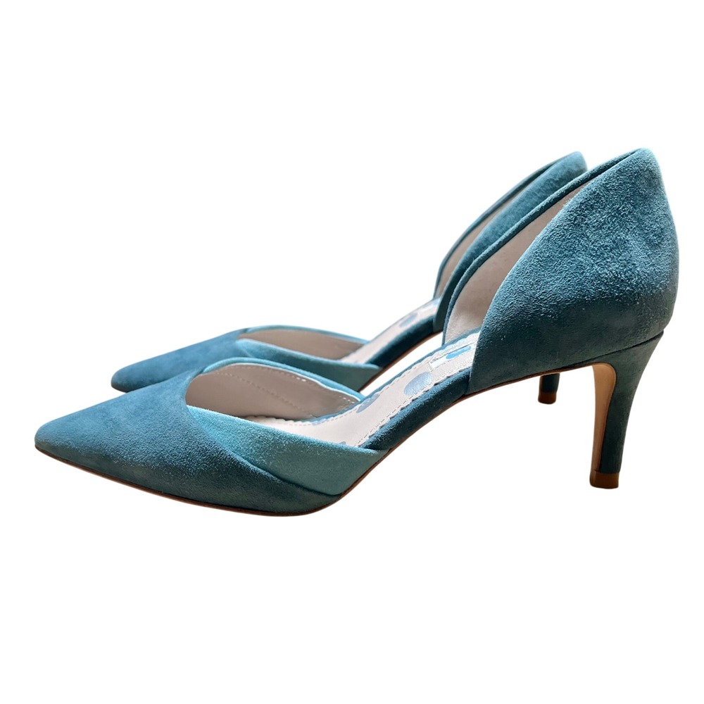 Boden Teal Blue Suede Pointed Toe d'Orsay Kitten Heels Pumps 36.5 Elegant Preppy